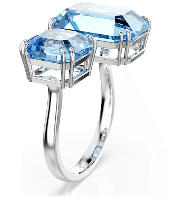 Swarovski  - Anello aperto Millenia Taglio ottagonale, Blu, Placcato rodio