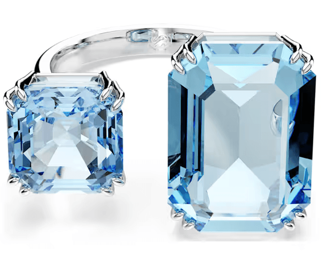 Swarovski  - Anello aperto Millenia Taglio ottagonale, Blu, Placcato rodio in Anelli Alba Gioielli - Casoria, commercioVirtuoso.it