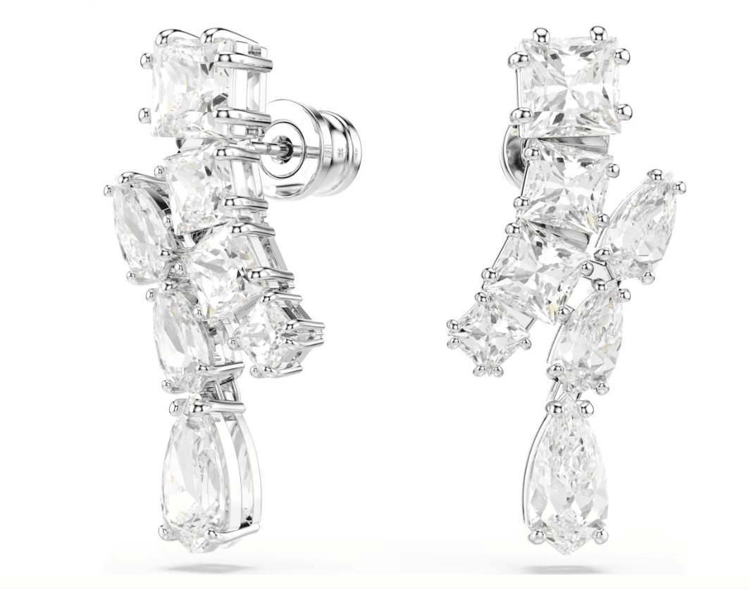 SWAROVSKI  -  Orecchini pendenti Matrix Taglio misto, Bianchi, Placcato rodio