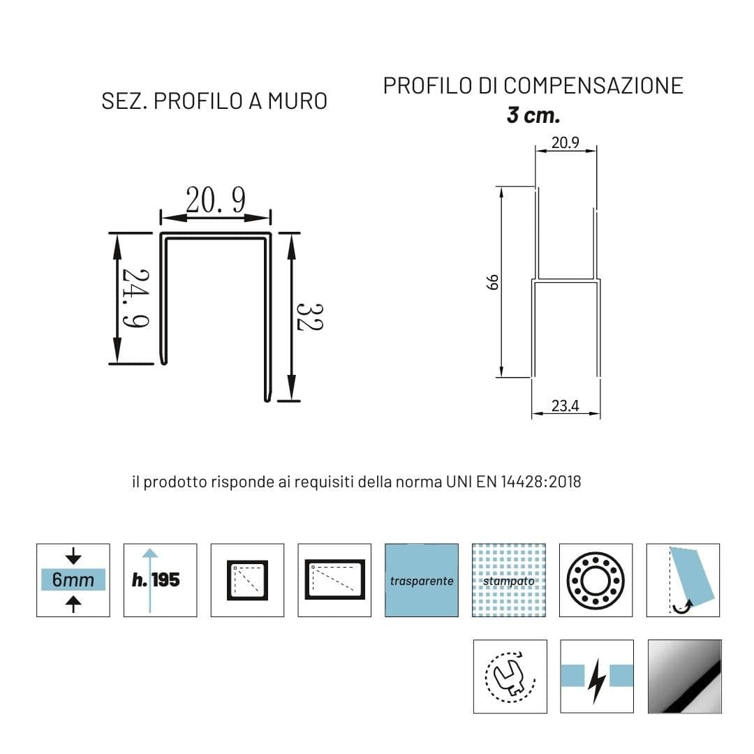 Lato Porta Box Doccia Angolare Nicchia Dafne Cristallo 6 mm 140 cm Stampato in Box doccia Ogomondo - Martina Franca, commercioVirtuoso.it
