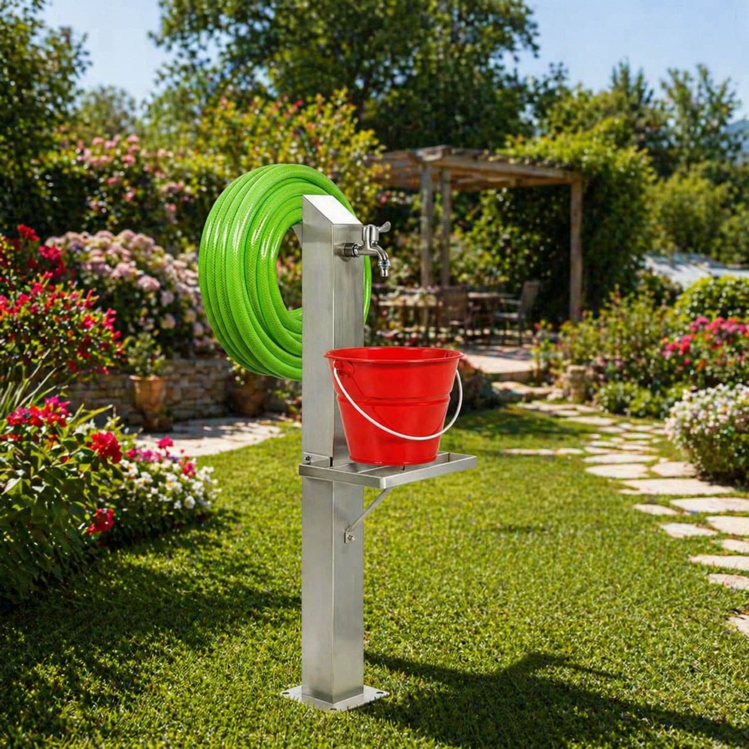 Fontana da Giardino a Colonna esterno MAGNOLIA Acciaio Inox Spazzolato H 95 cm in Fontane Ogomondo - Martina Franca, commercioVirtuoso.it