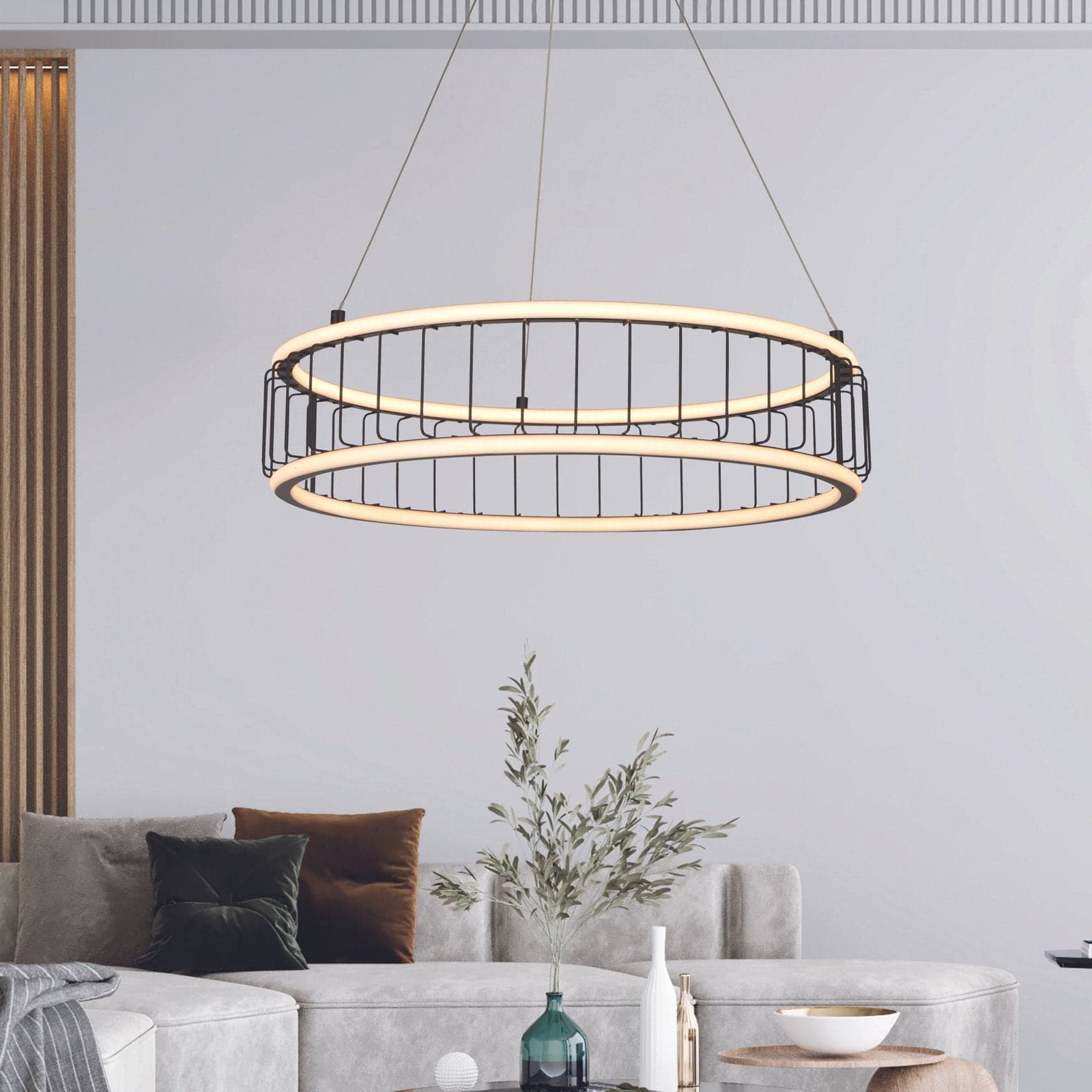 Lampadario Contemporaneo Circolo Acciaio Nero Alluminio Bianco Led 46,4W 3000K in Lampade a sospensione LuceArt - Montecorvino Pugliano, commercioVirtuoso.it