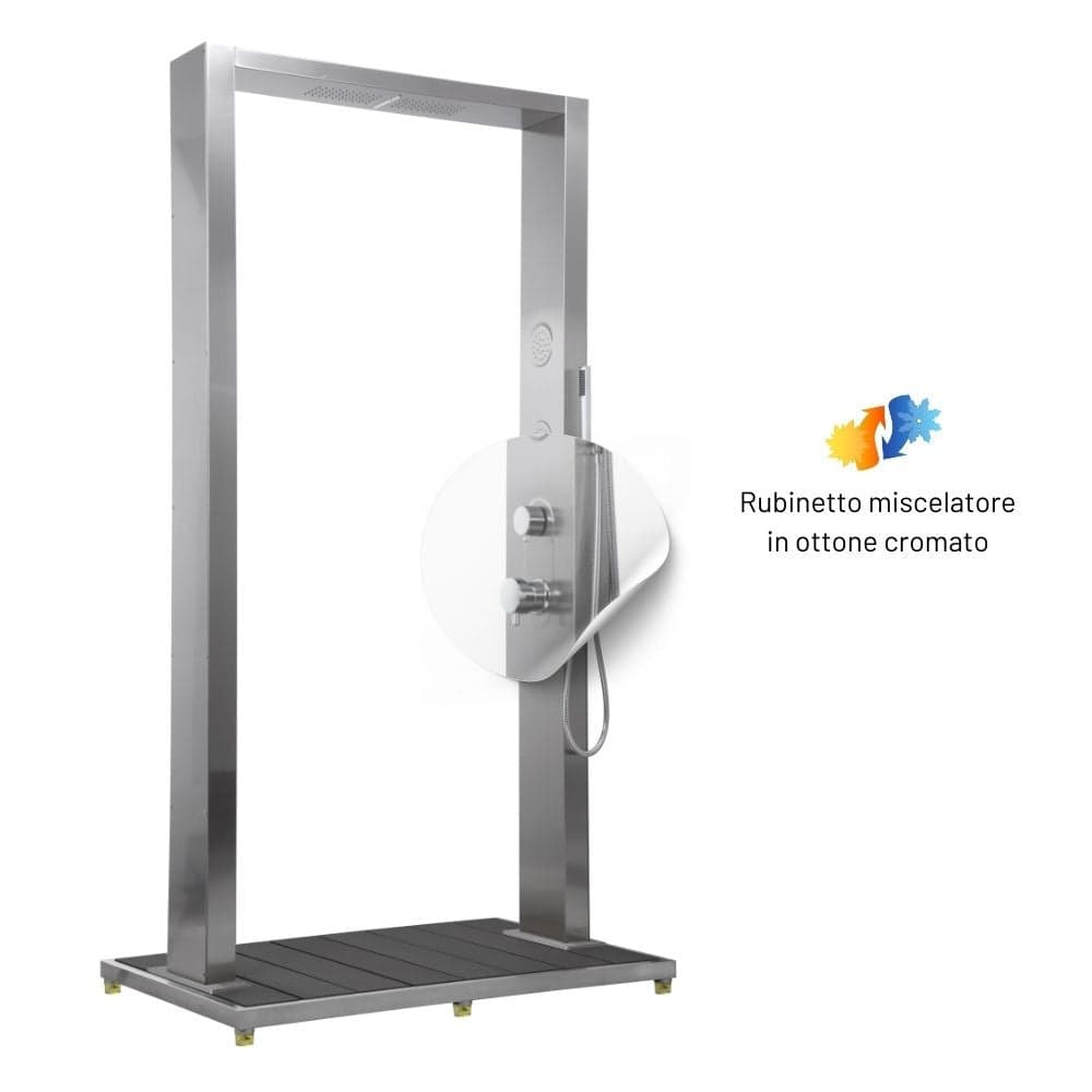 Colonna Doccia da Esterno Doppia Bamboo Acciaio Inox Getti Idro Pedana WPC in Rubinetti per vasca Ogomondo - Martina Franca, commercioVirtuoso.it