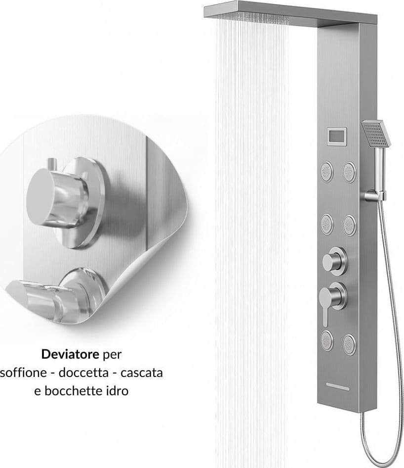 Colonna Doccia York Acciaio 4 Funzioni Display Controllo Temperatura 2 Finiture in Rubinetti per vasca Ogomondo - Martina Franca, commercioVirtuoso.it
