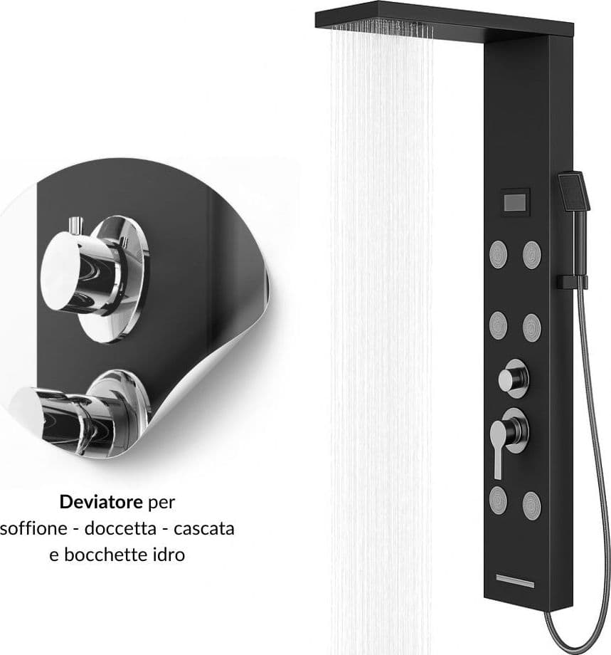 Colonna Doccia York Acciaio 4 Funzioni Display Controllo Temperatura 2 Finiture in Rubinetti per vasca Ogomondo - Martina Franca, commercioVirtuoso.it