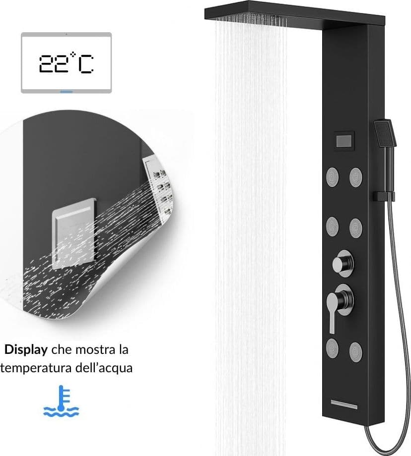 Colonna Doccia York Acciaio 4 Funzioni Display Controllo Temperatura 2 Finiture in Rubinetti per vasca Ogomondo - Martina Franca, commercioVirtuoso.it