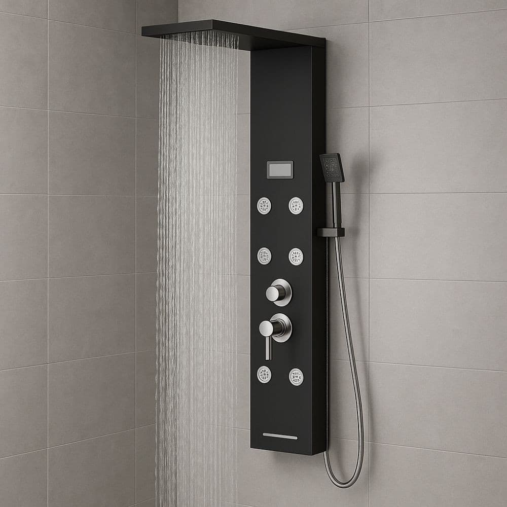 Colonna Doccia York Acciaio 4 Funzioni Display Controllo Temperatura 2 Finiture in Rubinetti per vasca Ogomondo - Martina Franca, commercioVirtuoso.it