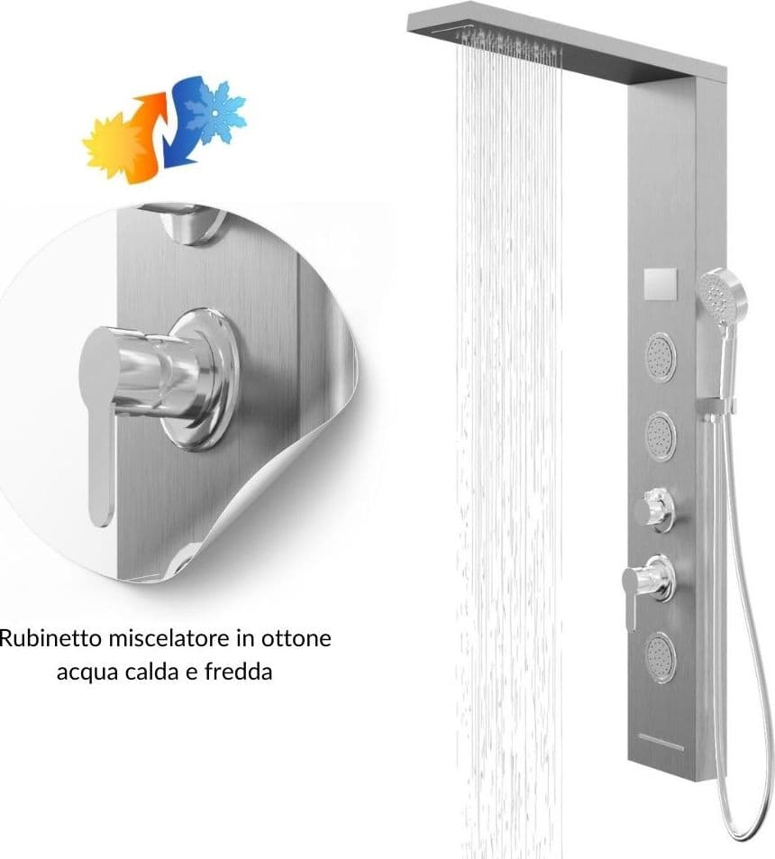 Colonna Doccia Shine Acciaio 4 Funzioni Luce LED Display Temperatura 2 Finiture in Rubinetti per vasca Ogomondo - Martina Franca, commercioVirtuoso.it