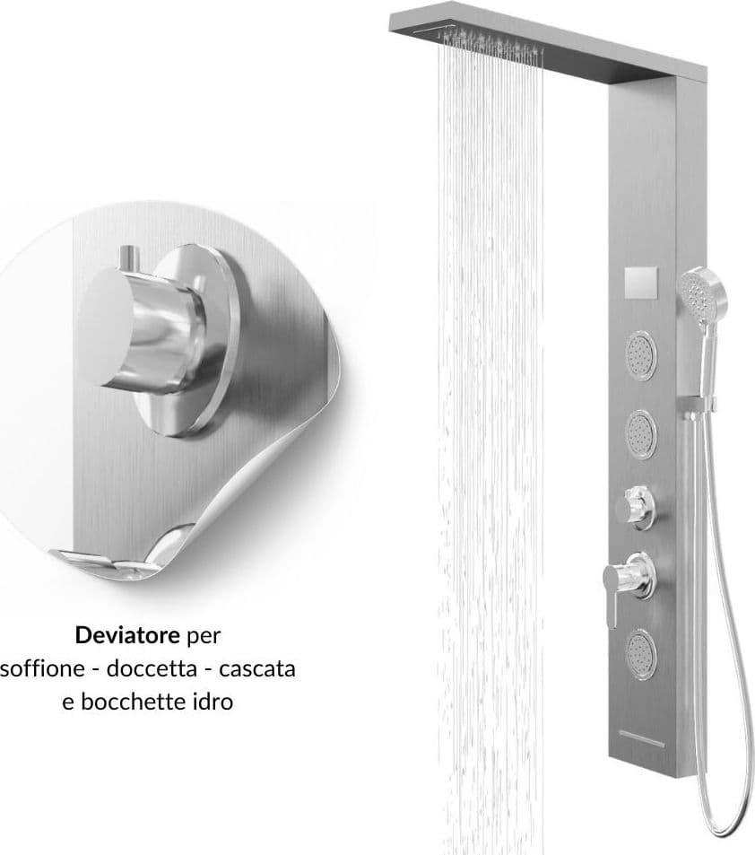 Colonna Doccia Shine Acciaio 4 Funzioni Luce LED Display Temperatura 2 Finiture in Rubinetti per vasca Ogomondo - Martina Franca, commercioVirtuoso.it