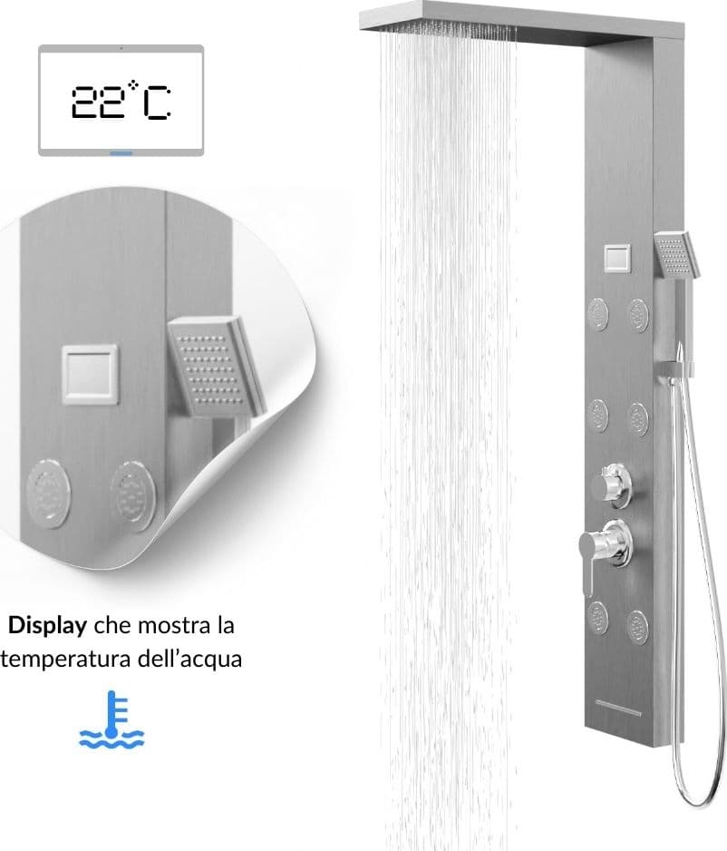 Colonna Pannello Doccia 4 Funzioni York-1 Display Controllo Temperatura Cromo in Rubinetti per vasca Ogomondo - Martina Franca, commercioVirtuoso.it