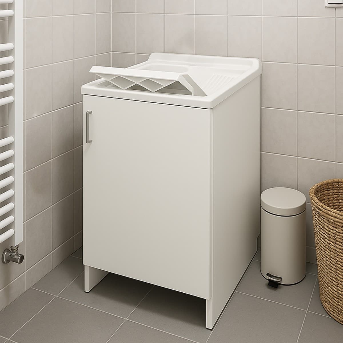 Mobile Lavanderia Bianco Lavabo Resina 45x50x85 Asse Lavaggio cm Anta Singola in Mobiletti con lavabo Ogomondo - Martina Franca, commercioVirtuoso.it
