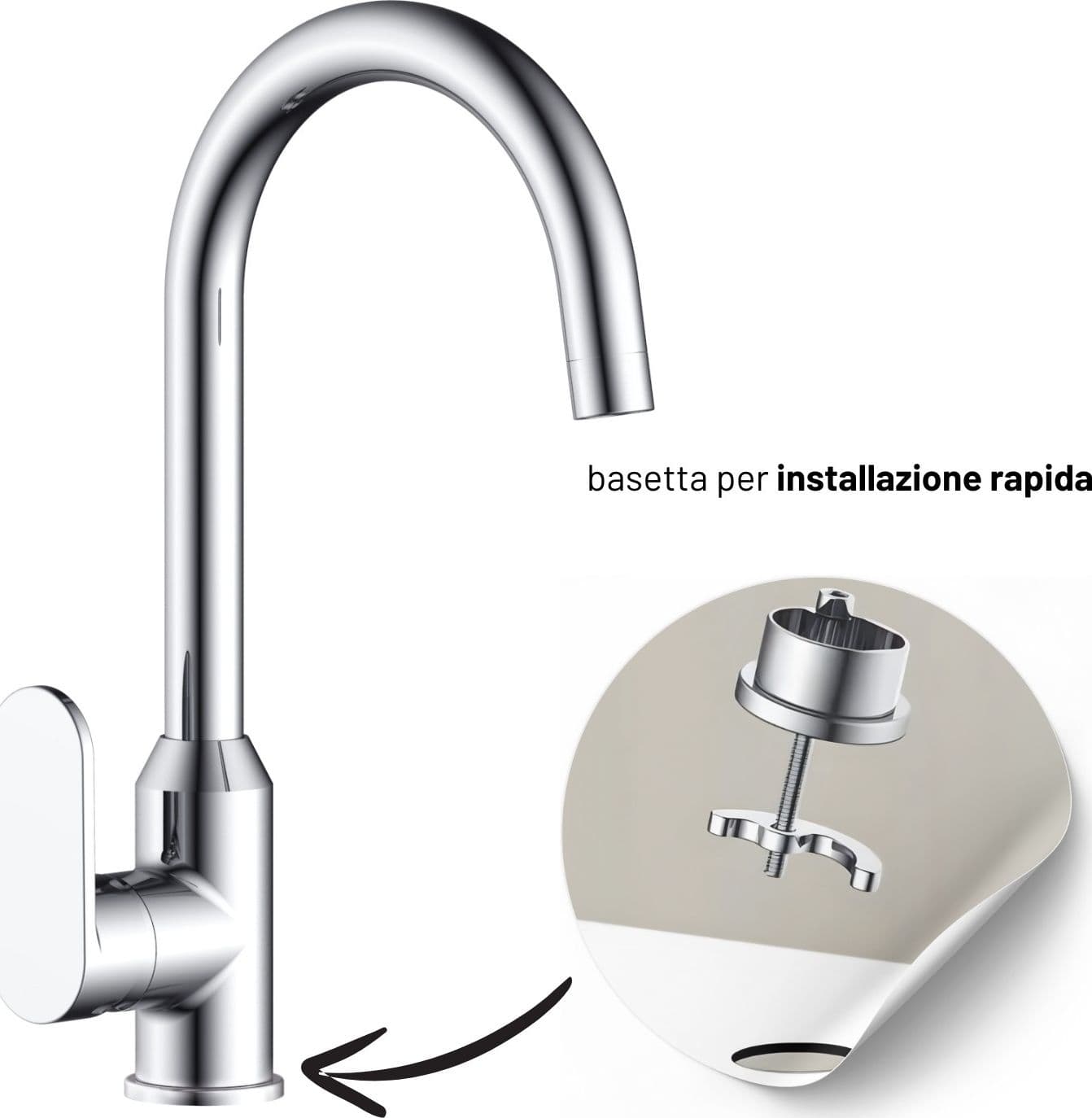 Miscelatore Monocomando Lavello Cucina Canna Orientabile Sofia Installazione Rapida in Rubinetti per lavelli da cucina Ogomondo - Martina Franca, commercioVirtuoso.it