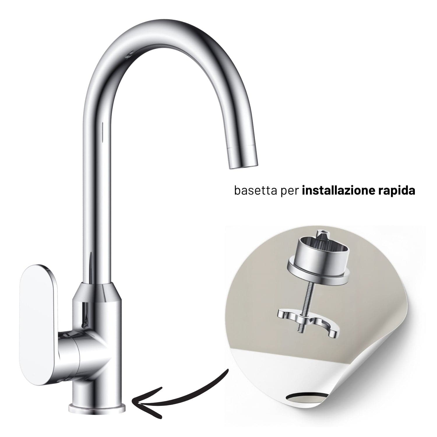 Miscelatore Monocomando Lavello Cucina Canna Orientabile Sofia Installazione Rapida in Rubinetti per lavelli da cucina Ogomondo - Martina Franca, commercioVirtuoso.it