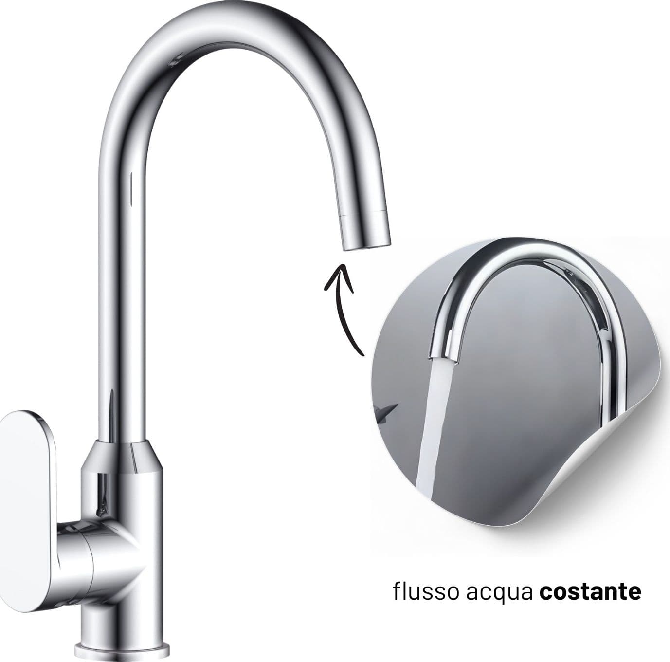 Miscelatore Monocomando Lavello Cucina Canna Orientabile Sofia Installazione Rapida in Rubinetti per lavelli da cucina Ogomondo - Martina Franca, commercioVirtuoso.it
