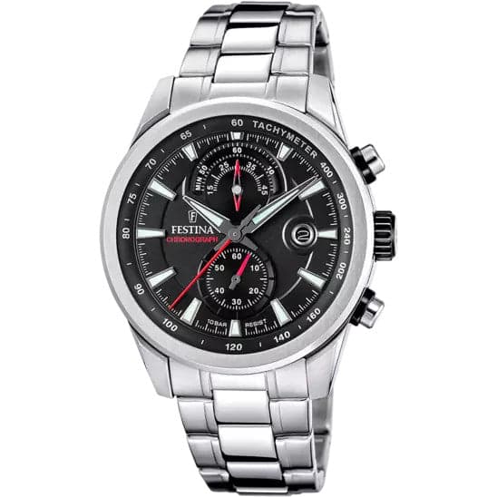 FESTINA  -   OROLOGIO FESTINA TIMELESS CHRONOGRAPH NERO CINGHIA ACCIAIO INOSSIDABILE 316L, UOMO