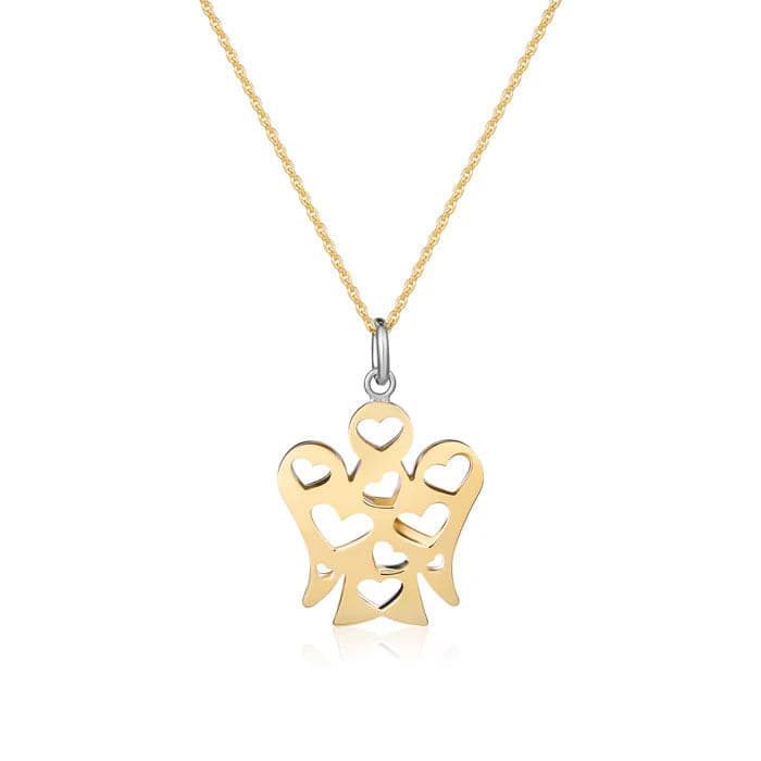 ROBERTO GIANNOTTI - COLLANA CON PENDENTE ANGELO CON CUORI DOUBLE FACE IN ORO BIANCO E GIALLO in Collane Alba Gioielli - Casoria, commercioVirtuoso.it