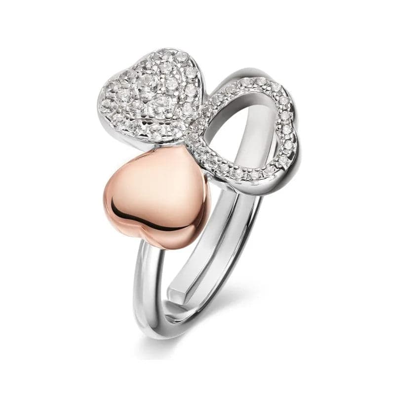 ROBERTO GIANNOTTI - Anello tre cuori in argento 925 e zirconi