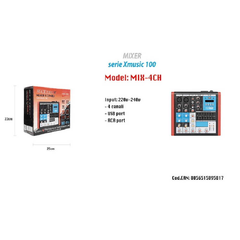 MIXER AUDIO 4CH EQUALIZZATORE 2 INGRESSI MIC XLR PHANTOM USB MP3 DISPLAY MAXTECH MIX-4CH in Mixer per DJ Trade Shop italia - Napoli, commercioVirtuoso.it
