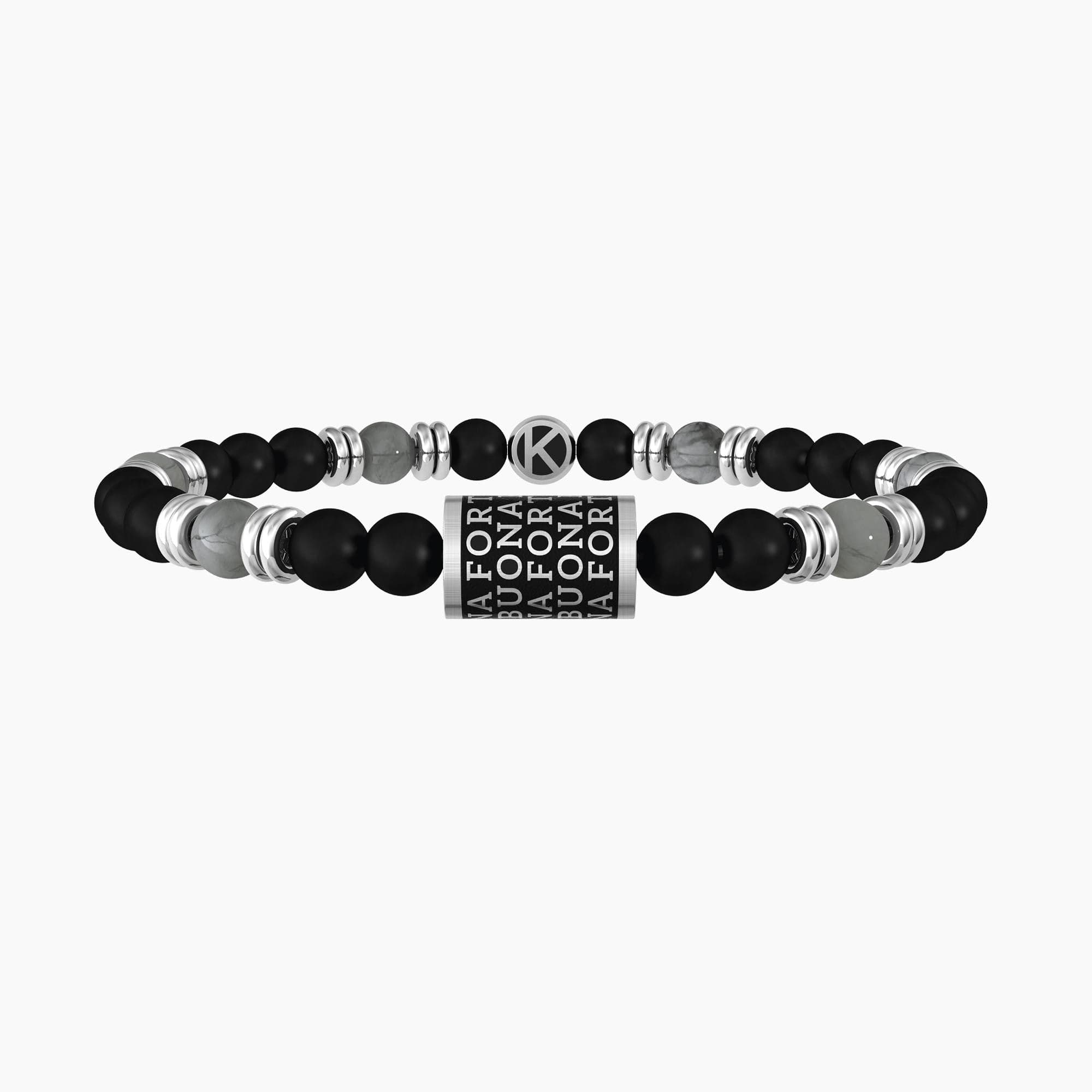 Kidult -  Bracciale uomo buona fortuna con charm e agata nera Buona fortuna