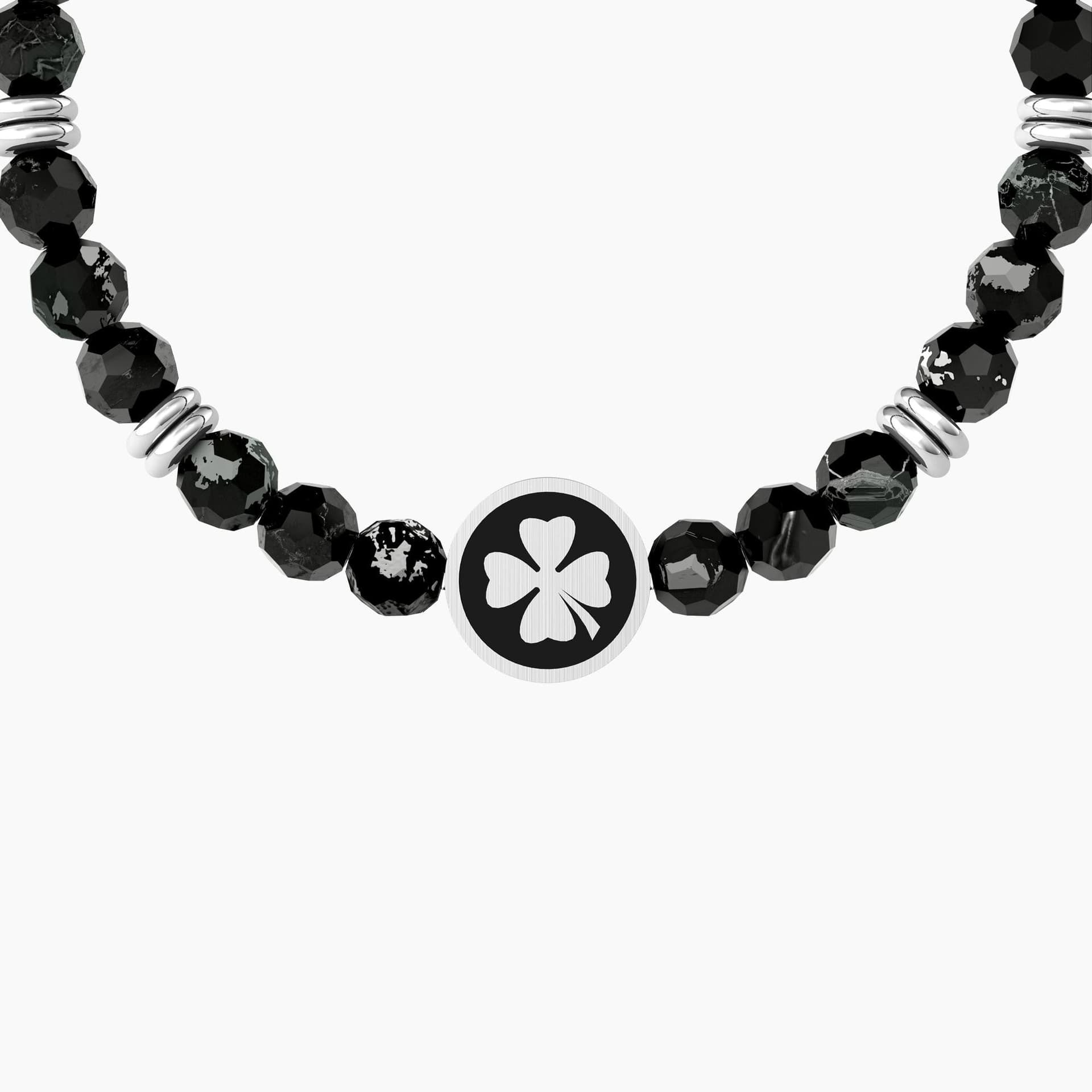 Kidult -  Bracciale elastico uomo con agata nera e quadrifoglio Quadrifoglio | good luck in Bracciali Alba Gioielli - Casoria, commercioVirtuoso.it