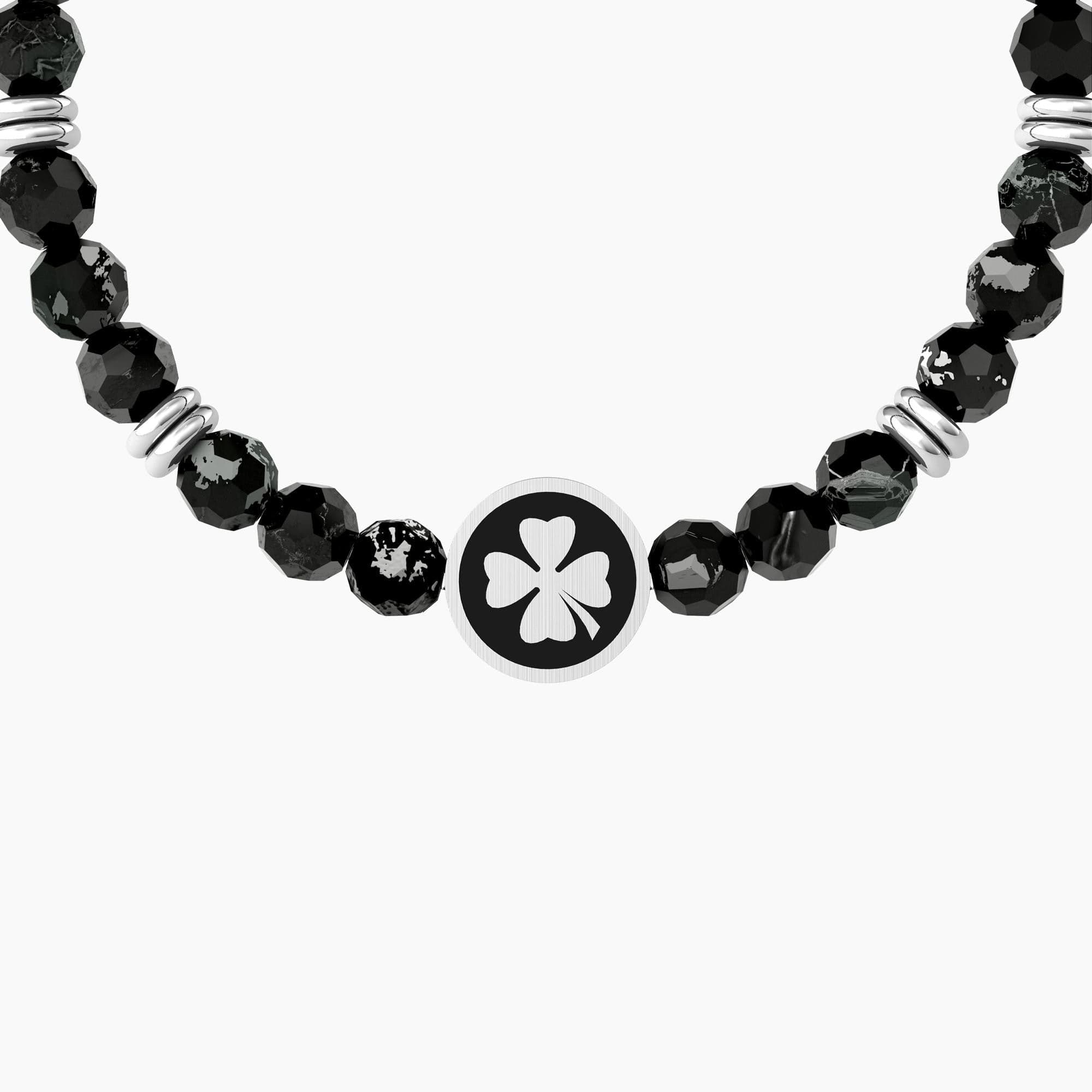 Kidult -  Bracciale elastico uomo con agata nera e quadrifoglio Quadrifoglio | good luck in Bracciali Alba Gioielli - Casoria, commercioVirtuoso.it