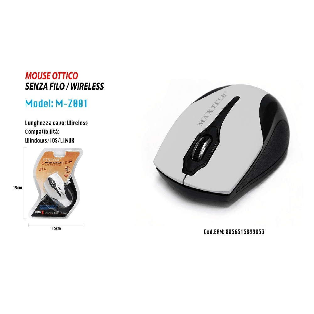 MOUSE WIFI PC COMPUTER USB2.0 SENZA FILI WIRELESS 2.4 GHZ MAXTECH WIN-IOS M-Z001 in prodotto Trade Shop italia - Napoli, commercioVirtuoso.it