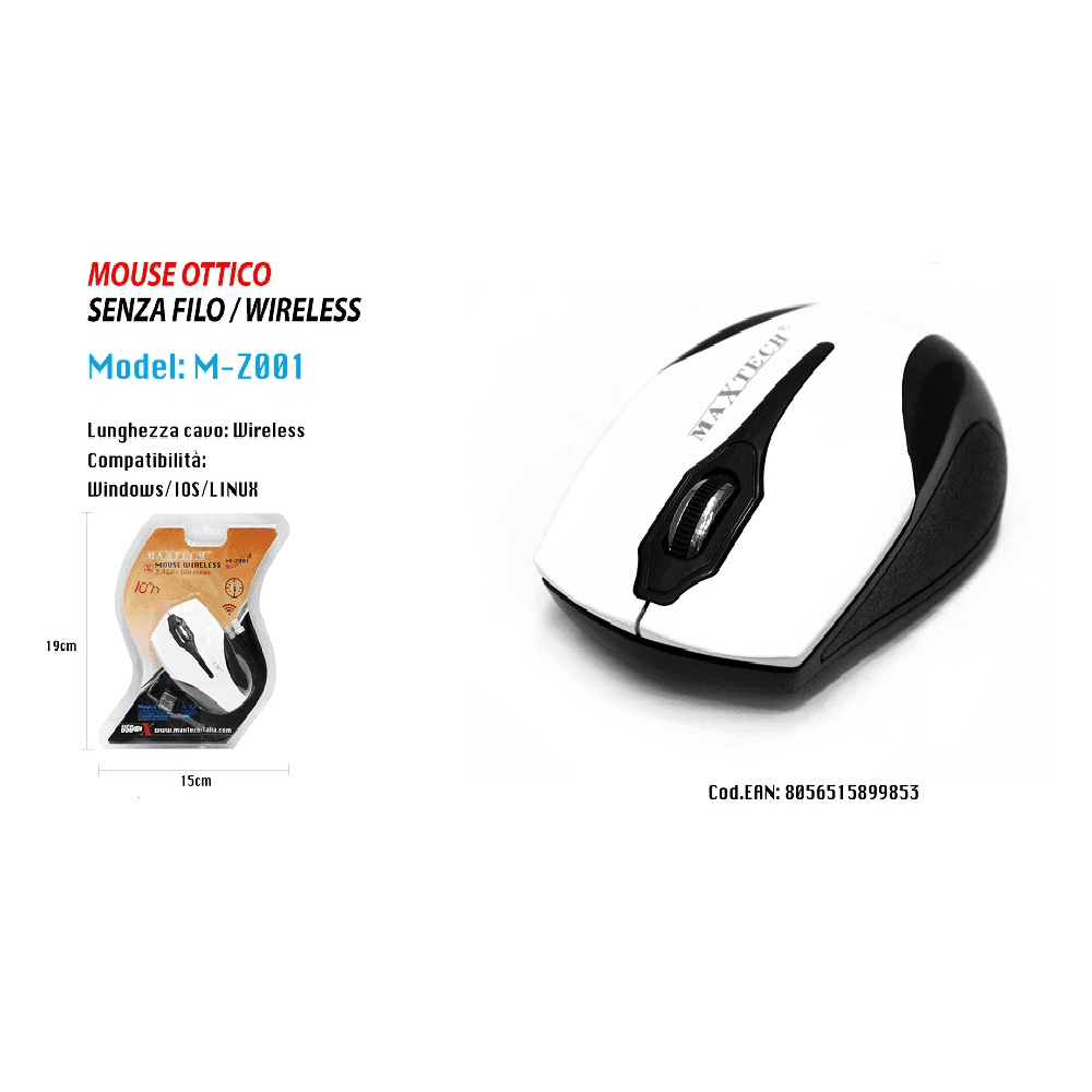 MOUSE WIFI PC COMPUTER USB2.0 SENZA FILI WIRELESS 2.4 GHZ MAXTECH WIN-IOS M-Z001 in prodotto Trade Shop italia - Napoli, commercioVirtuoso.it
