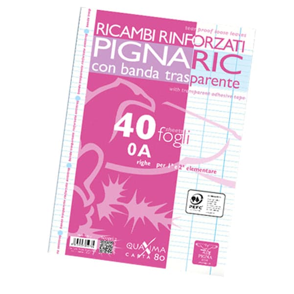 RICAMBI FORATI RINFORZATI A4 RIGO DI 1  40FG 80GR PIGNARIC