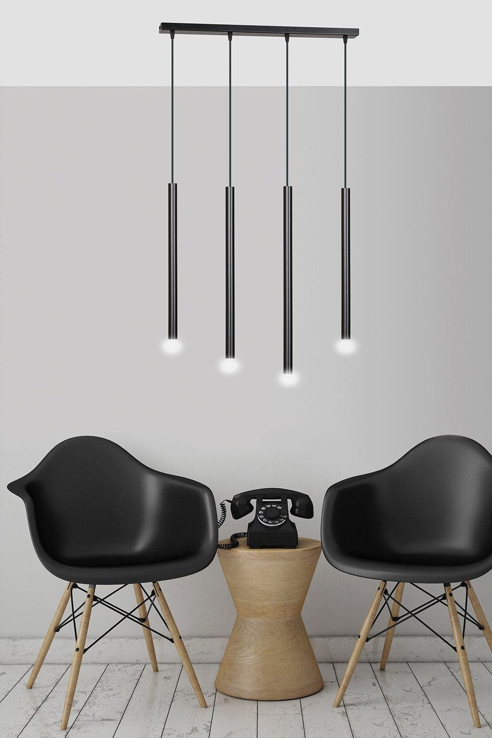 Lampadario 4 Luci Moderno Selter Acciaio Nero E Paralumi A Cilindri Sottili in Lampade a sospensione LuceArt - Montecorvino Pugliano, commercioVirtuoso.it