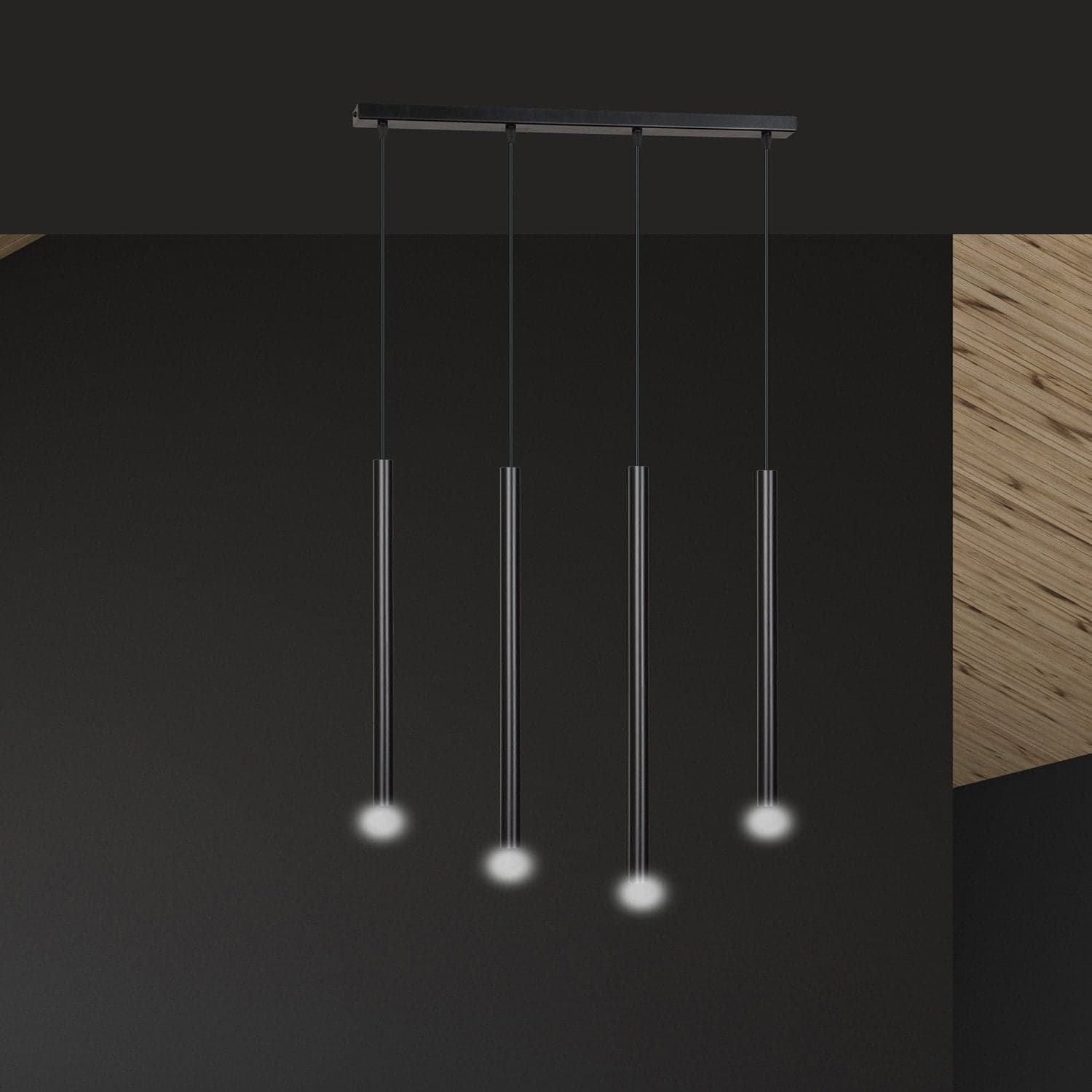 Lampadario 4 Luci Moderno Selter Acciaio Nero E Paralumi A Cilindri Sottili in Lampade a sospensione LuceArt - Montecorvino Pugliano, commercioVirtuoso.it