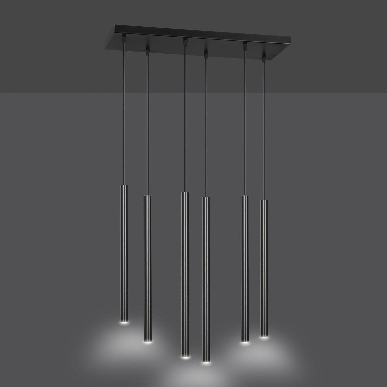 Lampadario 6 Luci Moderno Selter Acciaio Nero E Paralumi A Cilindri Sottili in Lampade a sospensione LuceArt - Montecorvino Pugliano, commercioVirtuoso.it