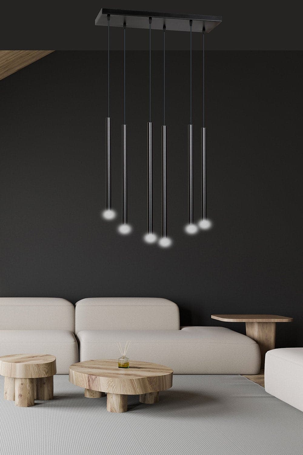 Lampadario 6 Luci Moderno Selter Acciaio Nero E Paralumi A Cilindri Sottili in Lampade a sospensione LuceArt - Montecorvino Pugliano, commercioVirtuoso.it