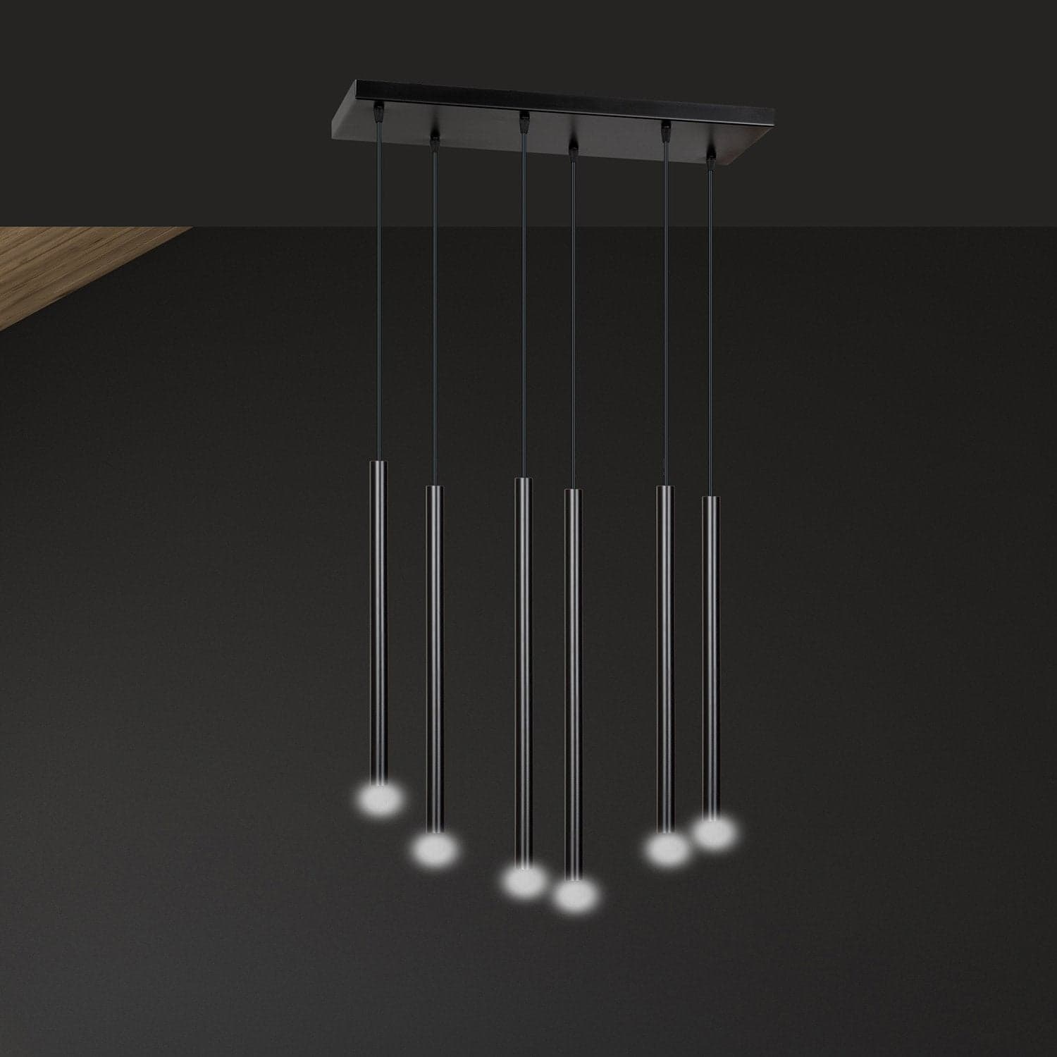 Lampadario 6 Luci Moderno Selter Acciaio Nero E Paralumi A Cilindri Sottili in Lampade a sospensione LuceArt - Montecorvino Pugliano, commercioVirtuoso.it