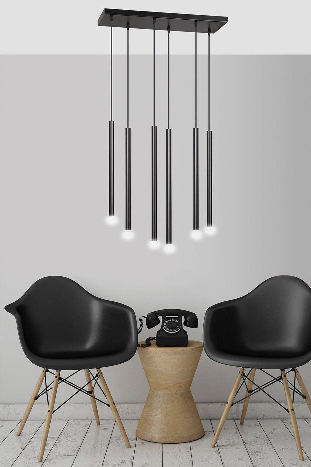 Lampadario 6 Luci Moderno Selter Acciaio Nero E Paralumi A Cilindri Sottili in Lampade a sospensione LuceArt - Montecorvino Pugliano, commercioVirtuoso.it