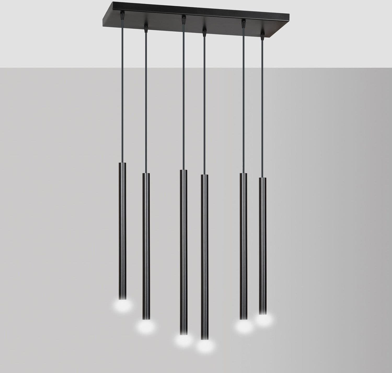 Lampadario 6 Luci Moderno Selter Acciaio Nero E Paralumi A Cilindri Sottili in Lampade a sospensione LuceArt - Montecorvino Pugliano, commercioVirtuoso.it