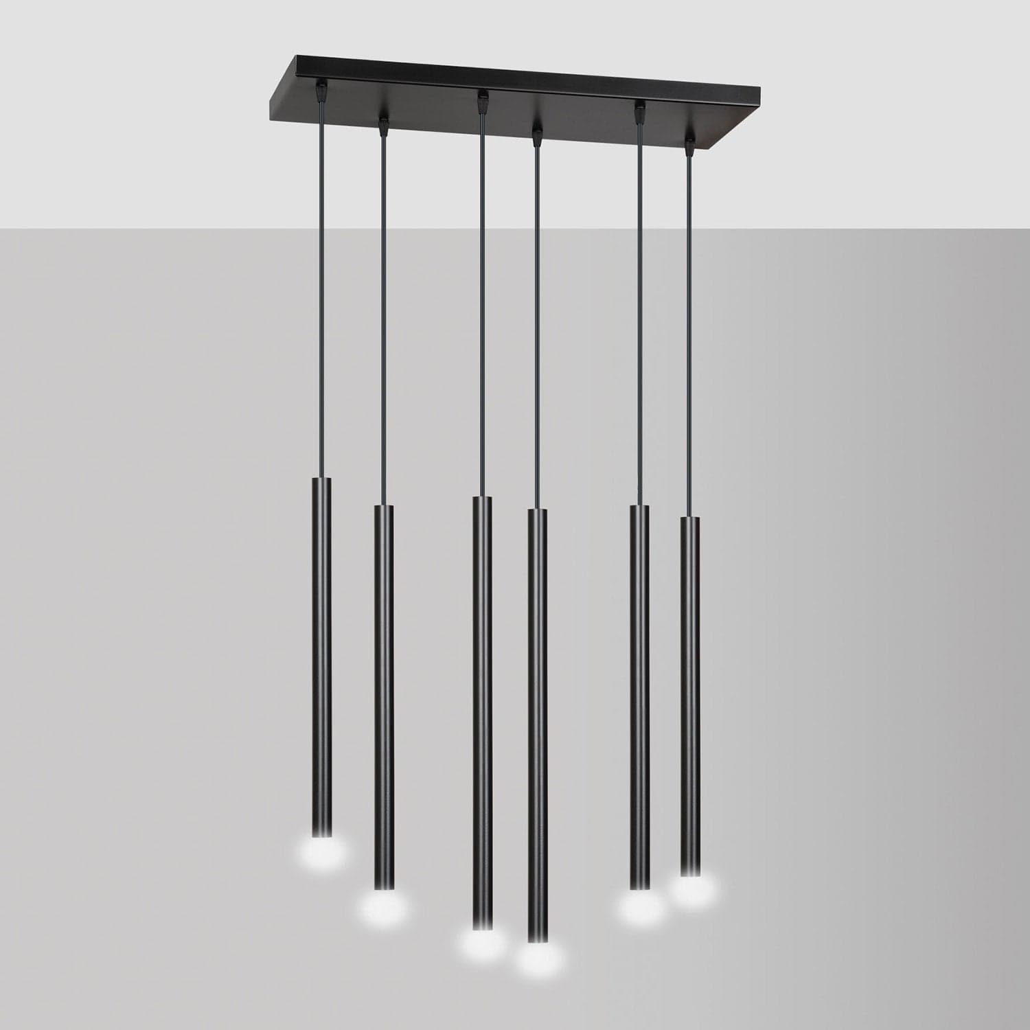 Lampadario 6 Luci Moderno Selter Acciaio Nero E Paralumi A Cilindri Sottili in Lampade a sospensione LuceArt - Montecorvino Pugliano, commercioVirtuoso.it