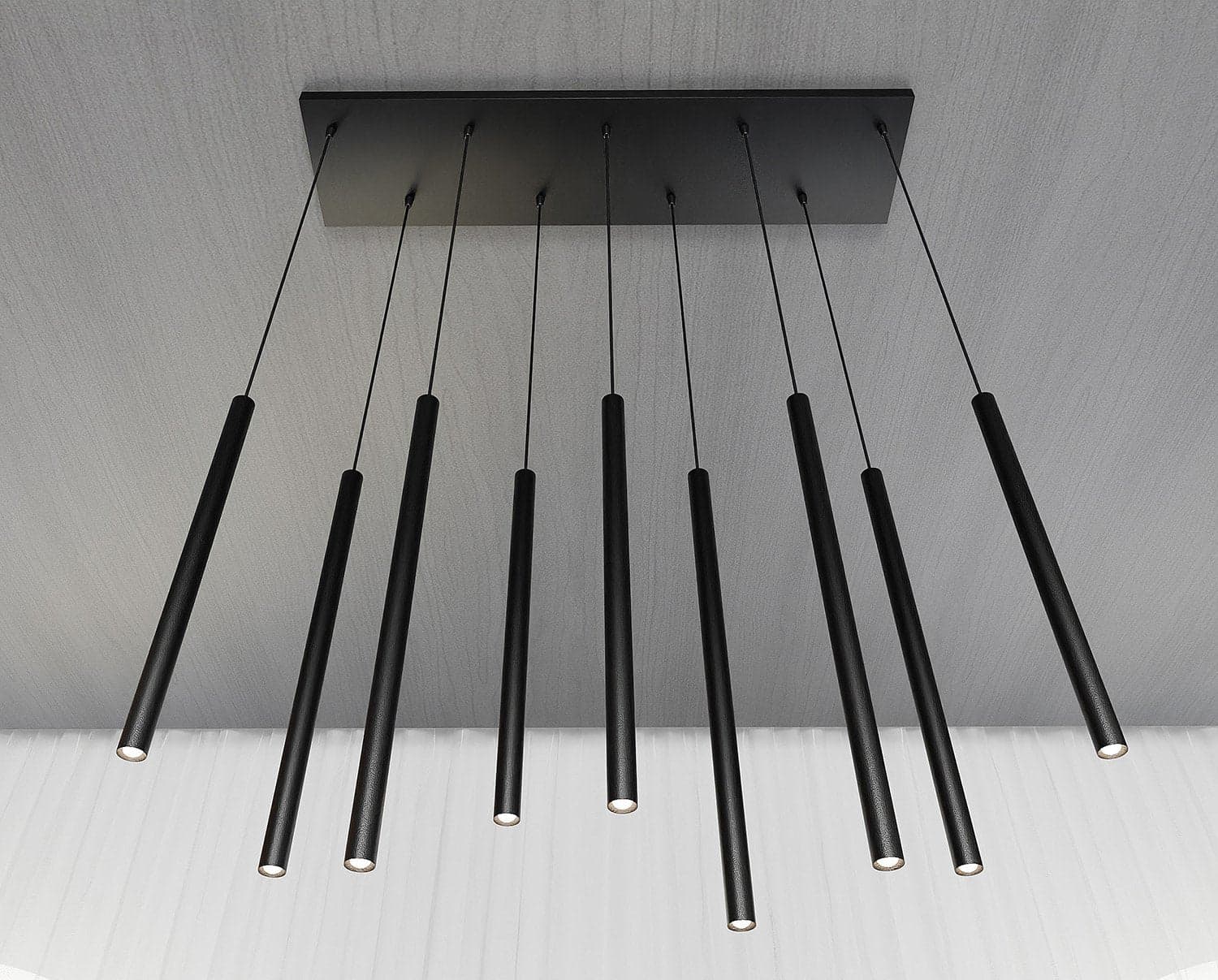 Lampadario 9 Luci Moderno Selter Acciaio Nero E Paralumi A Cilindri Sottili in Lampade a sospensione LuceArt - Montecorvino Pugliano, commercioVirtuoso.it