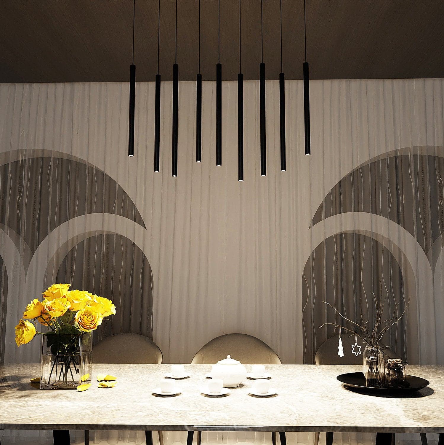 Lampadario 9 Luci Moderno Selter Acciaio Nero E Paralumi A Cilindri Sottili in Lampade a sospensione LuceArt - Montecorvino Pugliano, commercioVirtuoso.it