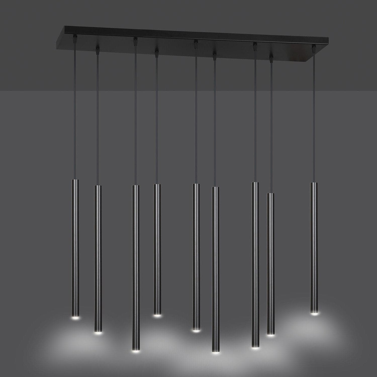 Lampadario 9 Luci Moderno Selter Acciaio Nero E Paralumi A Cilindri Sottili in Lampade a sospensione LuceArt - Montecorvino Pugliano, commercioVirtuoso.it