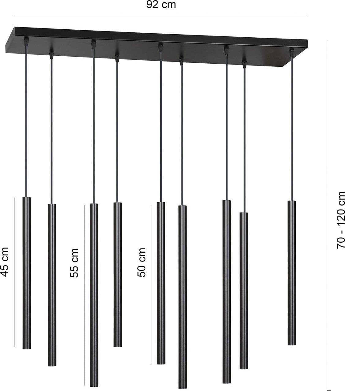 Lampadario 9 Luci Moderno Selter Acciaio Nero E Paralumi A Cilindri Sottili in Lampade a sospensione LuceArt - Montecorvino Pugliano, commercioVirtuoso.it