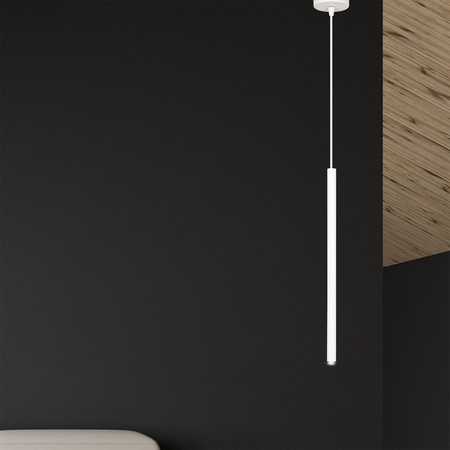 Lampadario 1 Luce Moderno Selter Acciaio Bianco E Paralume A Cilindro Sottile in Lampade a sospensione LuceArt - Montecorvino Pugliano, commercioVirtuoso.it