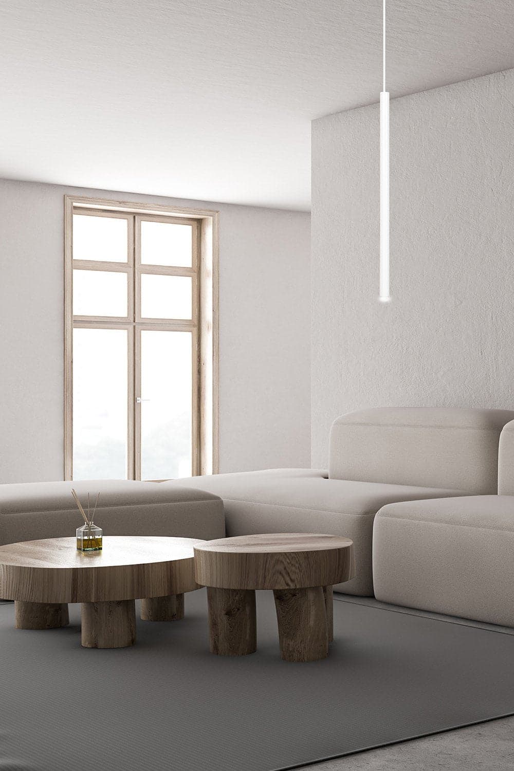 Lampadario 1 Luce Moderno Selter Acciaio Bianco E Paralume A Cilindro Sottile in Lampade a sospensione LuceArt - Montecorvino Pugliano, commercioVirtuoso.it