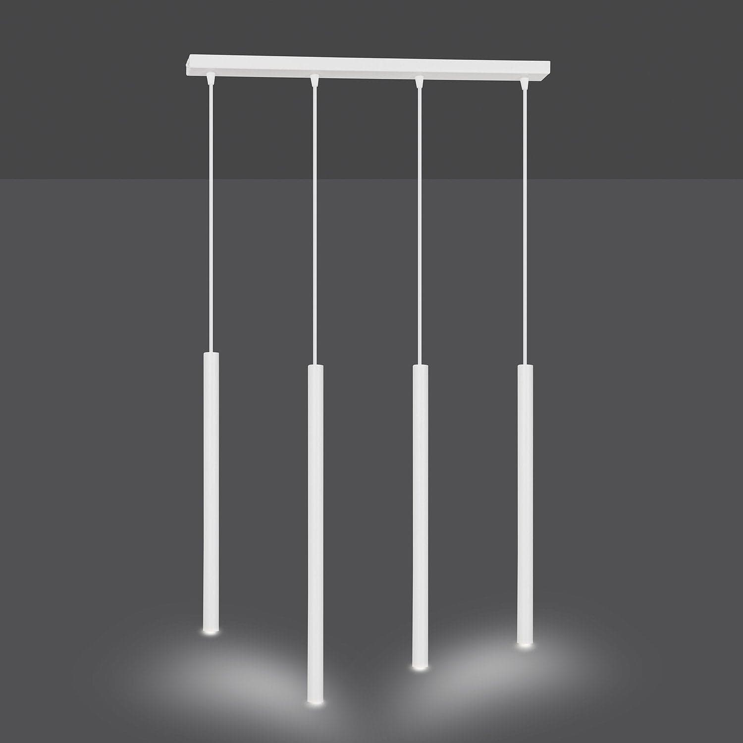 Lampadario 4 Luci Moderno Selter Acciaio Bianco E Paralumi A Cilindri Sottili in Lampade a sospensione LuceArt - Montecorvino Pugliano, commercioVirtuoso.it