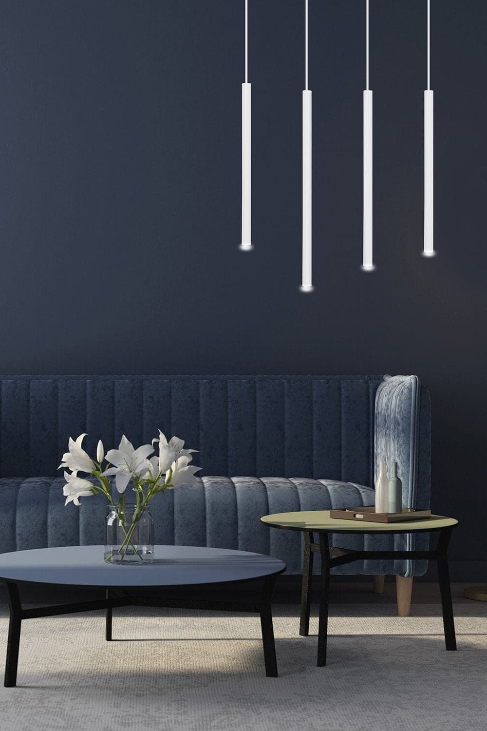 Lampadario 4 Luci Moderno Selter Acciaio Bianco E Paralumi A Cilindri Sottili in Lampade a sospensione LuceArt - Montecorvino Pugliano, commercioVirtuoso.it