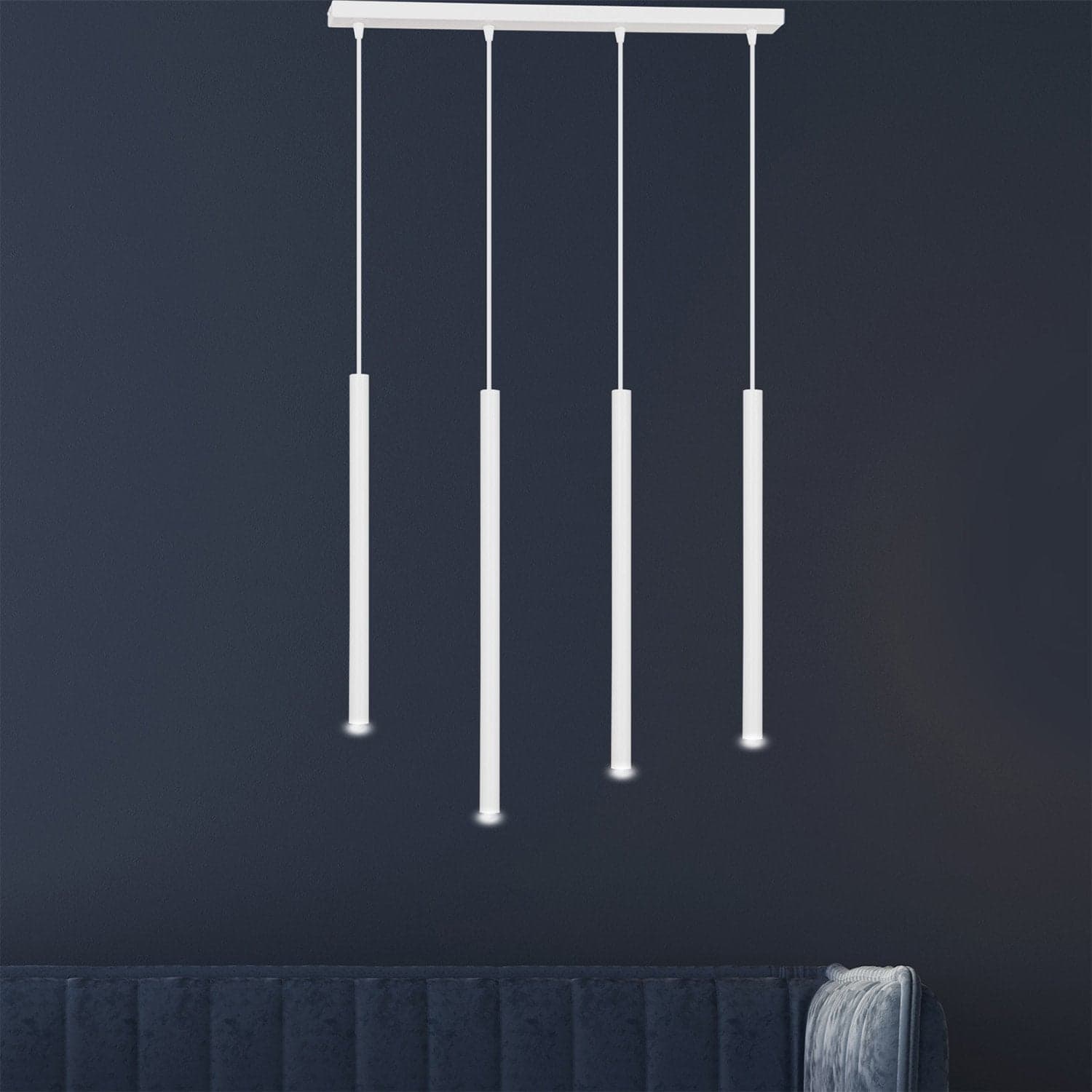 Lampadario 4 Luci Moderno Selter Acciaio Bianco E Paralumi A Cilindri Sottili in Lampade a sospensione LuceArt - Montecorvino Pugliano, commercioVirtuoso.it
