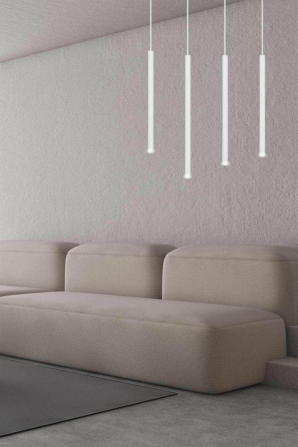 Lampadario 4 Luci Moderno Selter Acciaio Bianco E Paralumi A Cilindri Sottili in Lampade a sospensione LuceArt - Montecorvino Pugliano, commercioVirtuoso.it