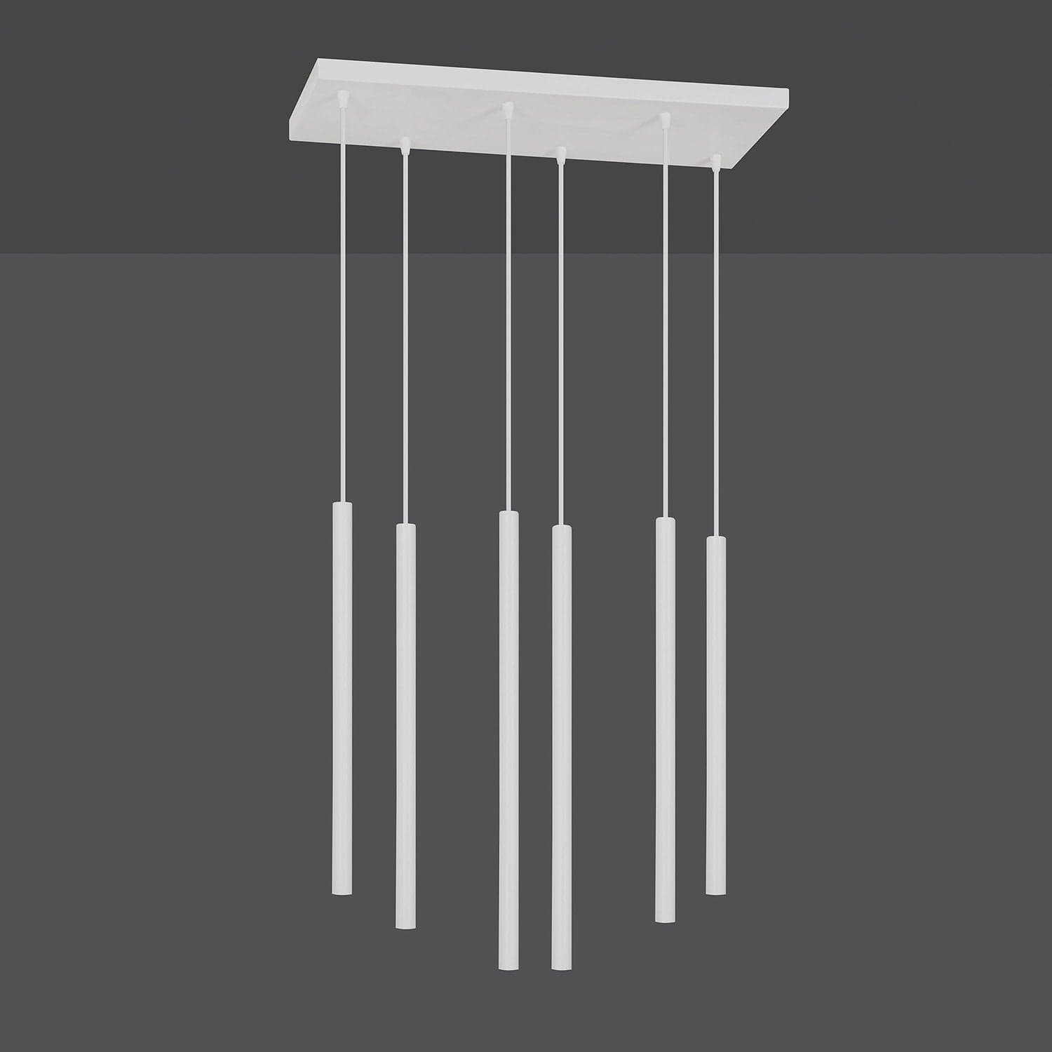 Lampadario 6 Luci Moderno Selter Acciaio Bianco E Paralumi A Cilindri Sottili in Lampade a sospensione LuceArt - Montecorvino Pugliano, commercioVirtuoso.it