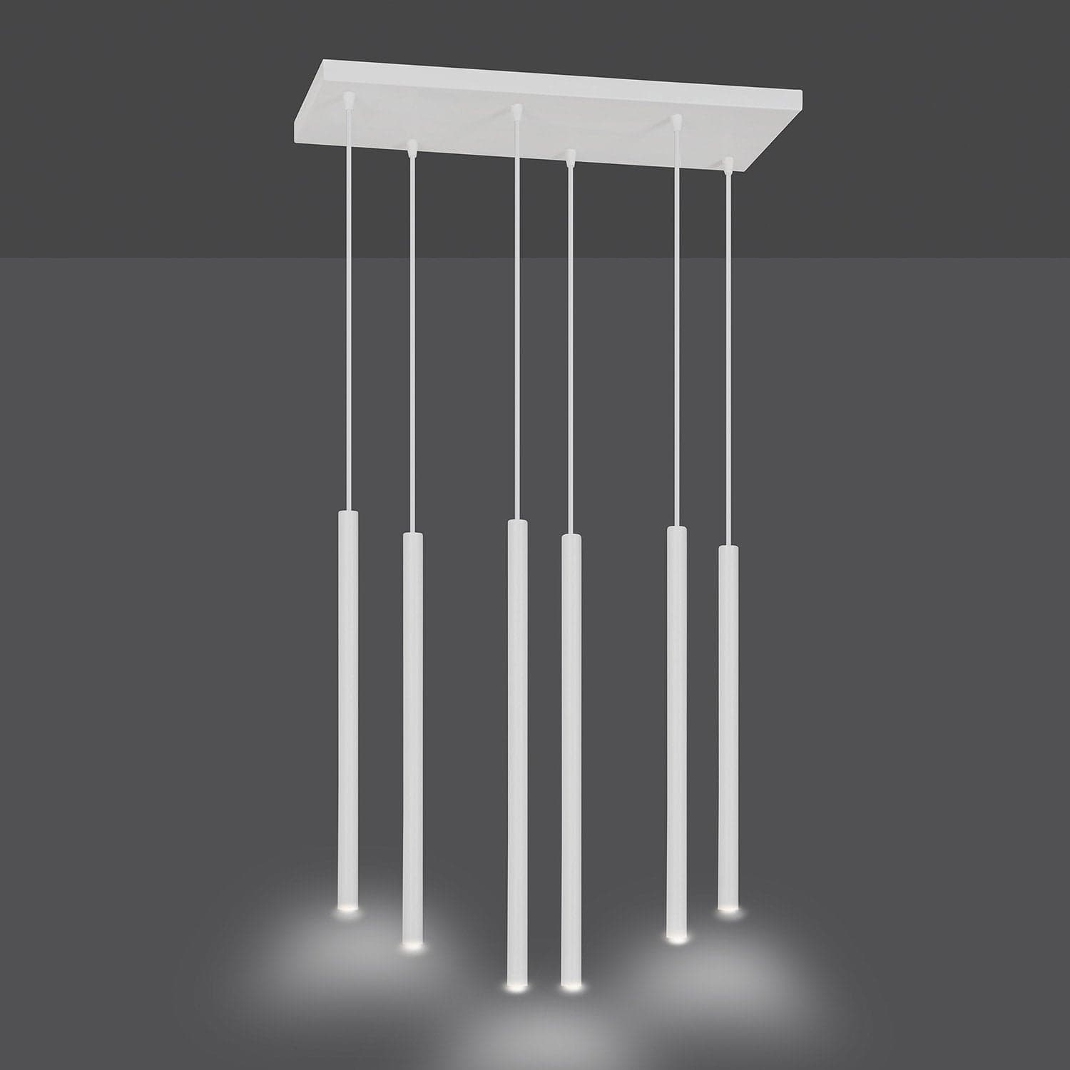 Lampadario 6 Luci Moderno Selter Acciaio Bianco E Paralumi A Cilindri Sottili in Lampade a sospensione LuceArt - Montecorvino Pugliano, commercioVirtuoso.it