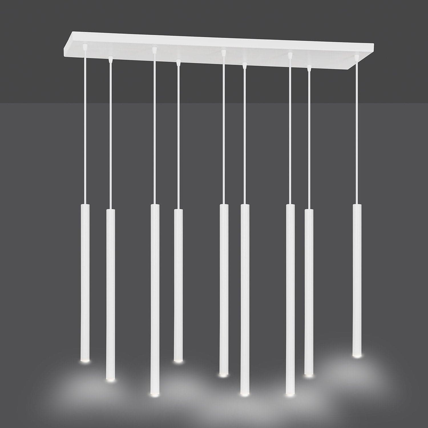 Lampadario 9 Luci Moderno Selter Acciaio Bianco E Paralumi A Cilindri Sottili in Lampade a sospensione LuceArt - Montecorvino Pugliano, commercioVirtuoso.it