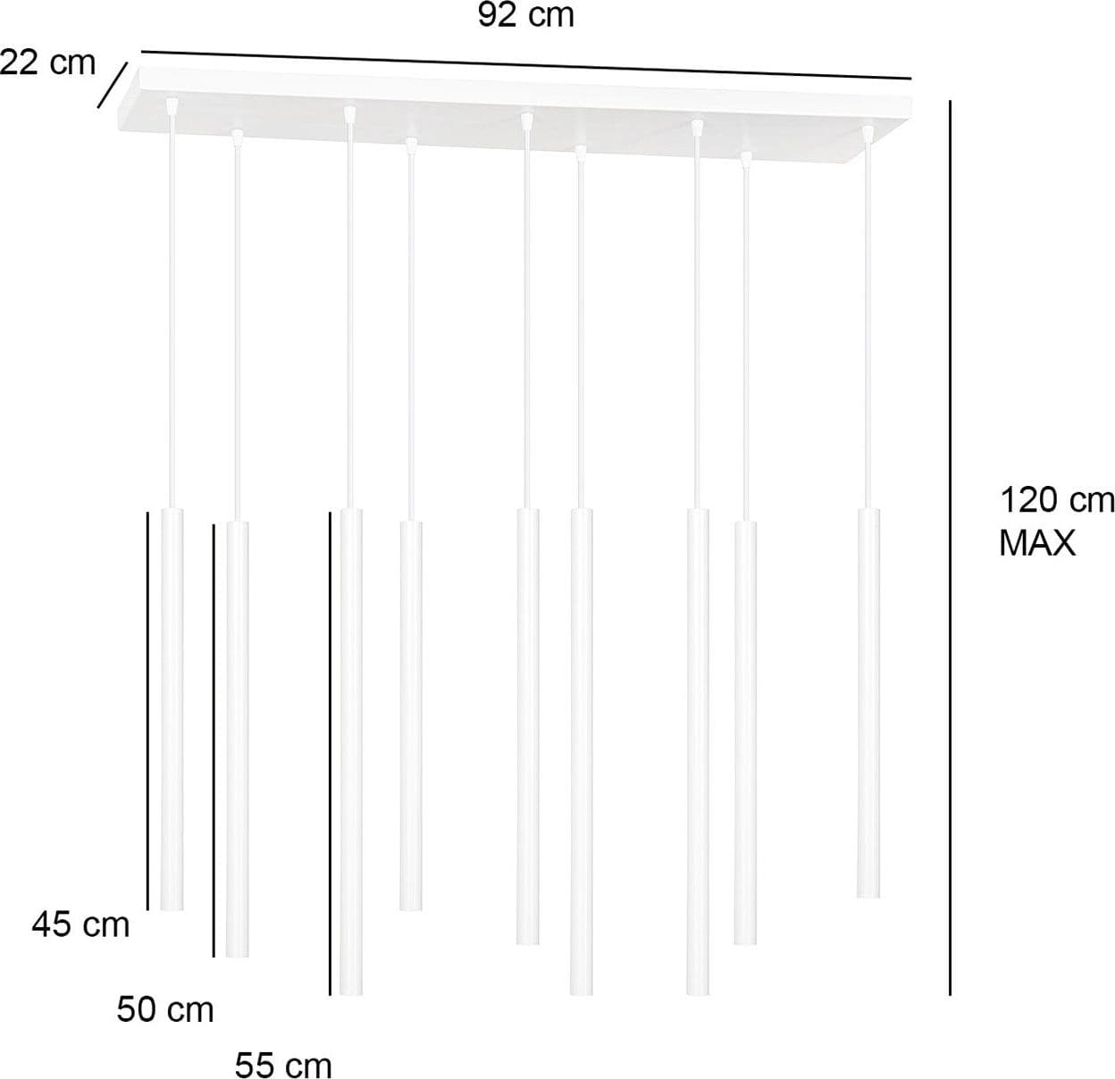 Lampadario 9 Luci Moderno Selter Acciaio Bianco E Paralumi A Cilindri Sottili in Lampade a sospensione LuceArt - Montecorvino Pugliano, commercioVirtuoso.it